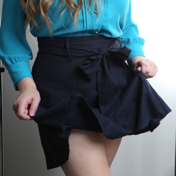 Modcloth Linen Navy A-Line Skirt - Petalo - Picture 4 of 13